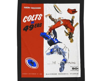 Football Fan Throw Blanket, Super Soft 1959 49ers vs Colts Game Day Stadium Design, Football Sports Gift, Home Bedding