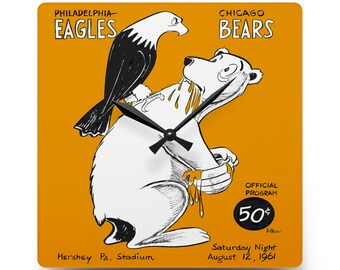 1961 Vintage Chicago Bears - Philadelphia Eagles Football Program Cover - Acrylic Wall Clock