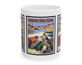 1909 Vintage Indianapolis 500 Racing Poster - Ceramic Mug, 11oz