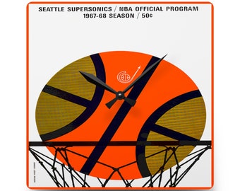 1967- 1968 Vintage Seattle Supersonics Basketball Program Cover - Acrylic Wall Clock