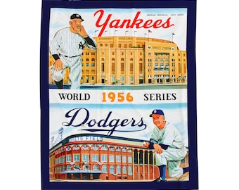 Velveteen Throw Blanket, Vintage 1956 Baseball World Series New York Yankees Brooklyn Dodgers, Home Decor, Bedding, Gift for Sports Fans