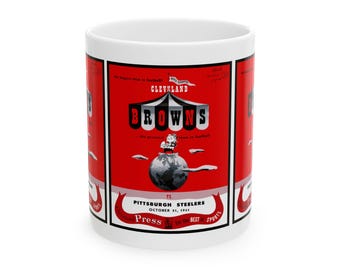 Vintage 1951 Football Browns-Steelers Program Ceramic Mug, Retro Sports Fan Gift, Football Memorabilia Cup, Football Collectible Merchandise