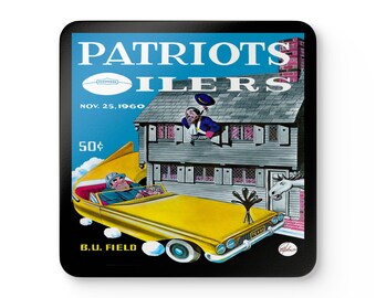 1960 Vintage Boston Patriots -Houston Oilers Football Program Cover - Corkwood Coaster Set