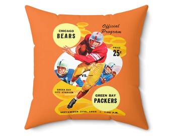 1959 Vintage Chicago Bears - Green Bay Packers Football Program Cover - Indoor Pillow