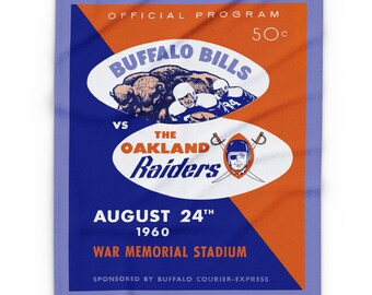 Fleece Blanket, Retro Buffalo Bills and Oakland Raiders Football Throw-Christmas Gift, Home Decor, Sports Fan Gift, Vintage Football Blanket