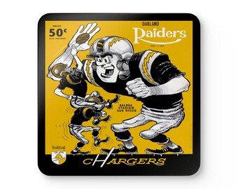 1964 Vintage San Diego Charges - Oakland Raiders Football Program Cover - Corkwood Coaster Set