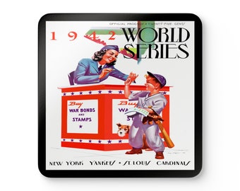 1942 Vintage Yankees-Cardinals World Series Baseball Program Cover - Corkwood Coaster Set