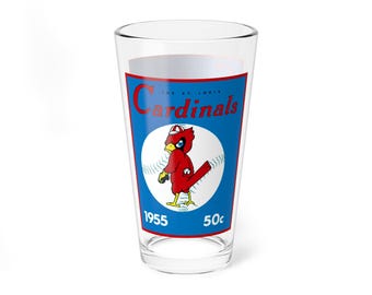 Mixing Glass, 16oz - 1955 Baseball St Louis Cardinals Yearbook, Vintage Sports Barware, Gift for Baseball Fan, Collectible Glass, Cardinal
