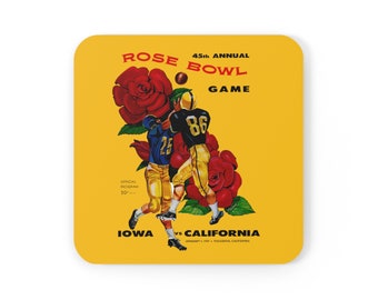 1959 Vintage Iowa Hawkeyes - California Bears Rose Bowl Program Cover - Corkwood Coaster Set