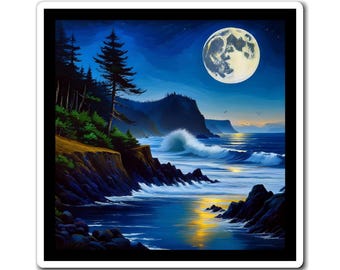 Magnets - Moonlight on the Oregon Coast, Coastal Fridge Decor, Oregon Souvenir, Refrigerator Magnets, Beach House Gift