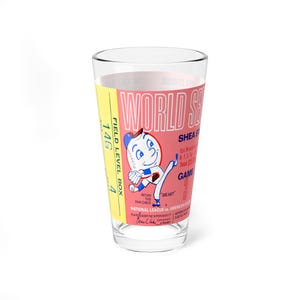 Mischglas, 16 Unzen - 1969 Baseball World Series Ticket - New York Mets - Spiel 3 Shea Stadium, Vintage Sports Barware, Sammlerglas,