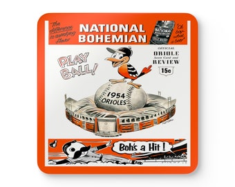 1954 Vintage Baltimore Orioles Baseball Scorebook Cover - Corkwood Coaster Set