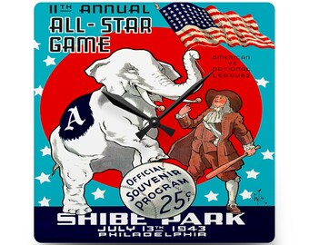 1943 Vintage All-Star Baseball Game Program Cover -Shibe Park, Philadelphia  - Acrylic Wall Clock
