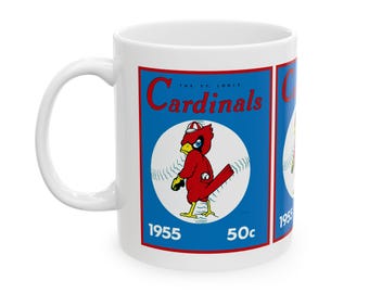 Vintage 1955 Baseball St Louis Cardinals Yearbook Ceramic Mug, Collectible Sports Memorabilia Drinkware, Baseball Fan Gift, Retro Baseball