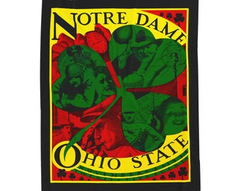 Velveteen Plush Blanket, Ohio State Notre Dame Football Gift, Sports Fan Home Decor, Vintage College Game Throw, Game Day Tailgate Blanket