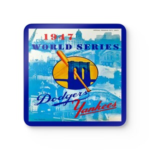 1947 Vintage New York Yankees - Brooklyn Dodgers - Baseball World Series Program Cover - Corkwood Coaster Set