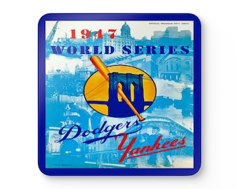 1947 Vintage New York Yankees - Brooklyn Dodgers - Baseball World Series Program Cover - Corkwood Coaster Set