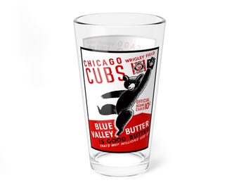 Mixing Glass, 16oz - 1939 Baseball Chicago Cubs Program, Vintage Barware, Sports Memorabilia, Baseball Fan Gift, Chicago Cubs Collector Item