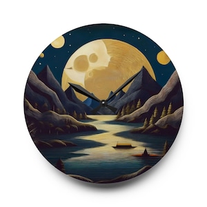 Moonlight Sky Mystic Wall Clock, Celestial Decor, Night Sky, Silver Moon Clock, Gift for Astronomy Lover, Unique Home Decor