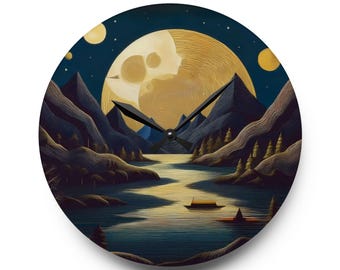Moonlight Sky Mystic Wall Clock, Celestial Decor, Night Sky, Silver Moon Clock, Gift for Astronomy Lover, Unique Home Decor