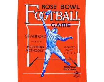 Plush Blanket, 1936 Rose Bowl Football Stanford SMU, College Sports Throw, Game Day Fleece Cover, Fan Gift, Home Decor, Stadium Blanket