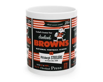 Ceramic Mug, Vintage 1950 Football Cleveland Browns Pittsburgh Steelers, Sports Fan Gift, Retro Team Rivalry, Coffee Cup, Tea Mug