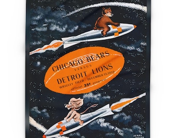 Fleece Blanket, 1959 Chicago Bears Football Detroit Lions, Vintage Sports Decor, Football Fan Gift, Game Day Throw, Sports Memorabilia