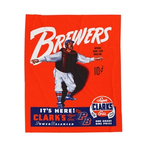 1951 Vintage Milwaukee Brewers Baseball Program Cover - Velveteen Plush Blanket