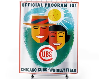1956 Vintage Chicago Cubs Baseball Program Cover - Shower Curtain