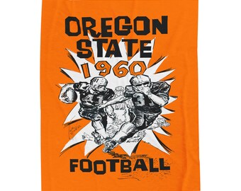 Velveteen Plush Blanket, 1960 Oregon State Football Throw, College Sports Bedding, Home Decor Gift, Game Day Couch Blanket, OSU Beavers Fan