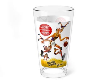 Vintage Boston Celtics Basketball Program Mixing Glass, 16oz - Retro Sports Fan Gift, Beer Glassware, Basketball Memorabilia Collectible,