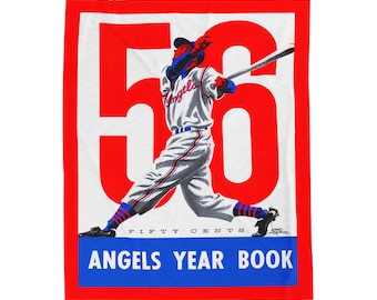 Velveteen Plush Blanket, 1956 Baseball Los Angeles Angels Throw, Bedding, Home Decor, Gift, Bed Blanket