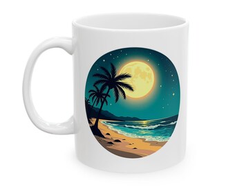 Moonlight Hawaii Ceramic Mug - Tropical Island Coffee Cup, Aloha Tea Mug, Hawaiian Gift, Beach Lover Souvenir, Summer Vacation Drinkware