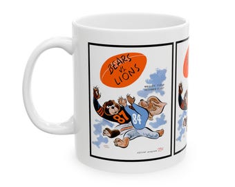 Vintage Detroit Lions Ceramic Mug, 1957 Chicago Bears Football Program Cover, Sports Fan Gift, Coffee Cup, Tea Mug, Lions Memorabilia,