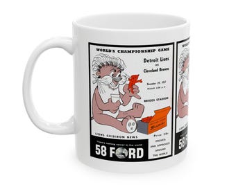 Vintage Cleveland Browns Detroit Lions Football Program Cover Ceramic Mug, 11oz - Unique Gift for Football Fans, Football Memorabilia,