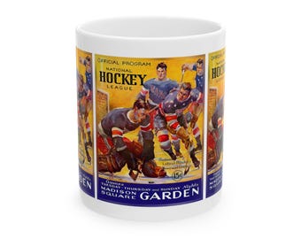 Retro Hockey Ceramic Mug, 1935-1936 New York Americans Sports Fan Gift Cup, Coffee Tea Drinkware, NHL Team History Memorabilia, Hockey Lover