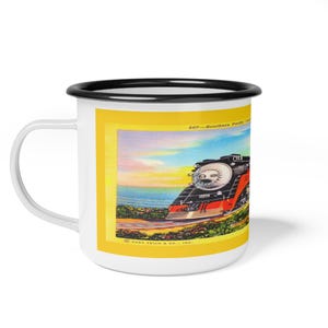 Tasse de camp en émail, carte postale vintage Southern Pacific Railroad - Littoral lumière du jour, tasse de voyage, tasse de camping, tasse rétro, cadeau pour amateur de train,