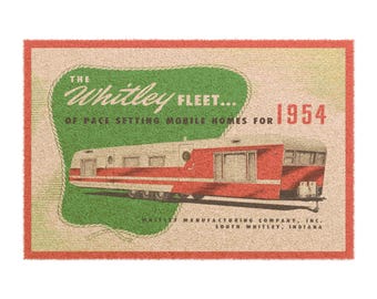 Vintage Whitley Trailer RV Doormat, 1954 Camping Door Mat, Retro Camper Decor, Outdoor Welcome Mat, Trailer Life Gift, Campsite Entrance Rug