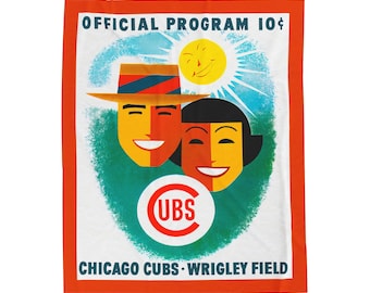 1956 Vintage Chicago Cubs Program Cover - Velveteen Plush Blanket