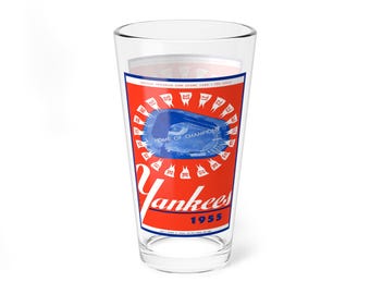 Mixing Glass, 16oz - 1955 Baseball New York Yankees Yearbook, Perfect for Baseball Fans, Vintage Baseball Memorabilia, Unique Barware Gift,