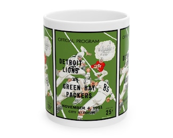 Football Ceramic Mug, 1951 Detroit Lions Green Bay Packers, Sports Fan Gift, Coffee Cup, Tea Mug, Drinkware, Football Memorabilia, Gift for