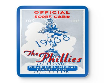 1938 Vintage Philadelphia Phillies Baseball Score Card Cover  - Corkwood Coaster Set