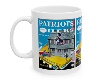 1960 Vintage Boston Patriots -Houston Oilers Football Program Cover- Ceramic Mug, 11oz