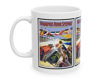 Vintage Indy 500 Ceramic Mug, Retro Racing Cup, Gift for Car Enthusiasts, Coffee Lover, Father's Day Present, Speedway Racing Fan, Vintage