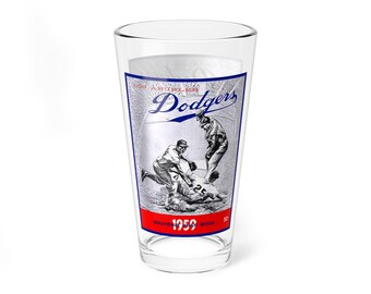 Vintage Mixing Glass, 16oz - 1959 Baseball Dodgers Yearbook, Unique Kitchen Barware Gift, Cocktail Glassware, Sports Memorabilia Decor, Los