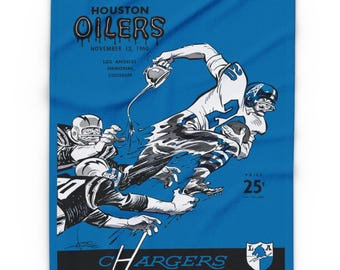 Fleece Blanket, 1960 Los Angeles Chargers Football Houston Oilers, Football Gift, Football Fan Blanket, Sports Decor, Football Memorabilia