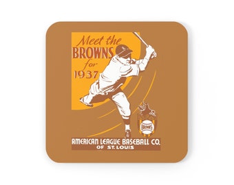 1937 Vintage St. Louis Browns Baseball Media Guide Cover - Corkwood Coaster Set