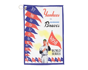 Golf Towels, 1958 Baseball World Series New York Yankees-Milwaukee Braves Retro Sports Towel, Golf Towel Gifts,Golf Accessories, Golf Decor