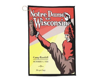 Vintage Football Golf Towels - 1928 Wisconsin vs Notre Dame Sports Fan Gift, Golf Accessories, Golf Gifts, Golf Towel with Retro Football