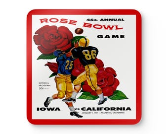 1959 Vintage Iowa Hawkeyes - California Bears Rose Bowl Program Cover - Corkwood Coaster Set